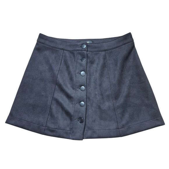 Forever 21 Black Button-Front A-Line Mini Skirt Preppy Fall Size 12/31 - Picture 1 of 3